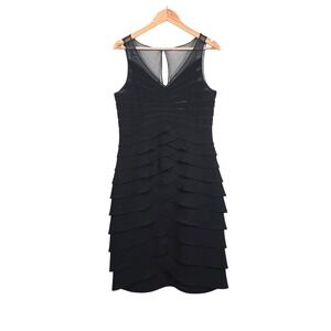Eliza J Tiered Cocktail Dress Womens 12 Black Mesh V-Neck Sleeveless LBD